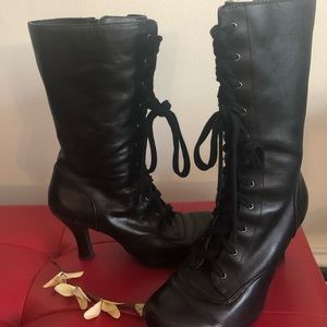 Genuine leather Mid Calf Lace Up Bootie